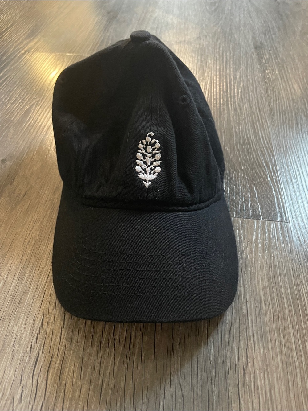 FP Movement by Free People Black Baseball Cap with White Embroidered Leaf